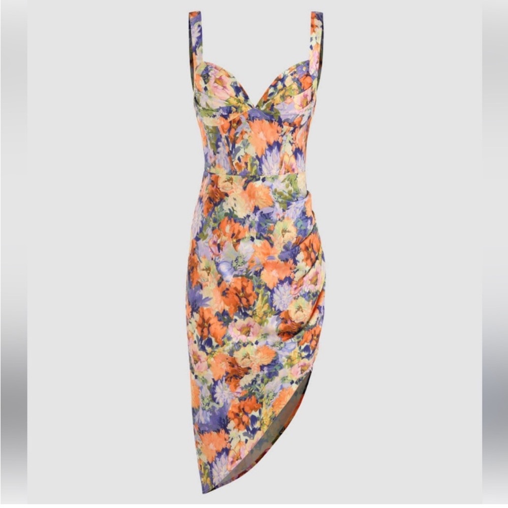 NWT Cider Asymmetrical Floral Dress in Orange and Purple size L